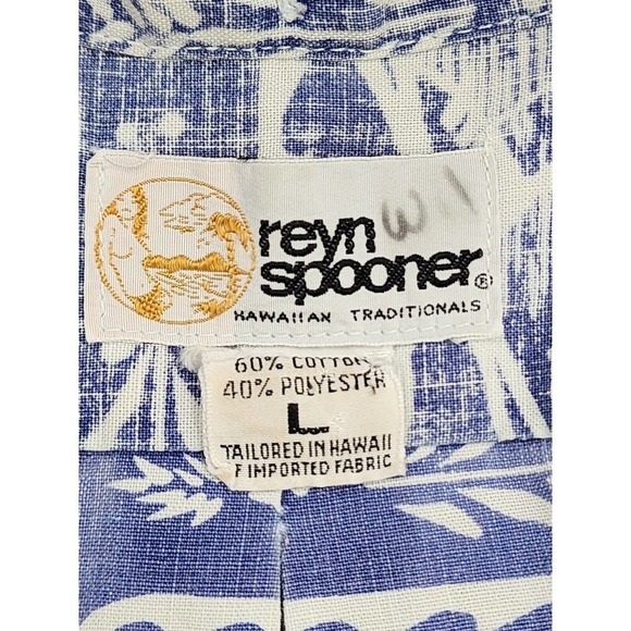 Reyn Spooner Hawaiian Reverse Print Gold Label 70s Rare 3 Button Shirt Size L - Picture 8 of 12